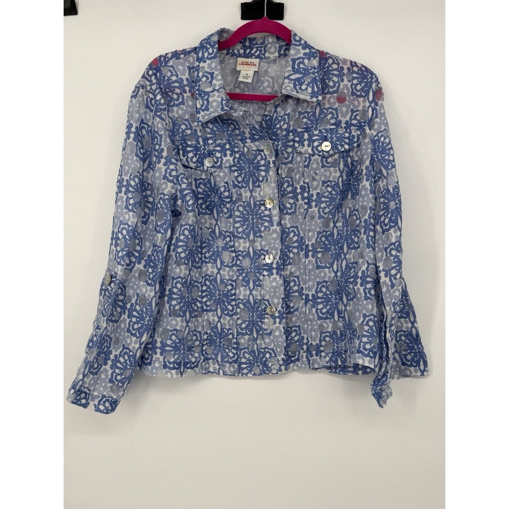 Ruby Rd Favorites Blue Floral Sheer Jacket 16
